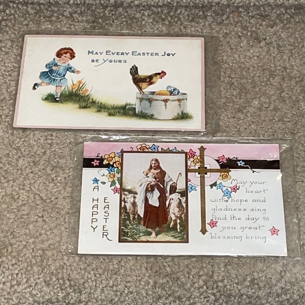 Vintage Postcards 1916 Easter WHITNEY MADE 1 unused & One with 1 Cent Stamp